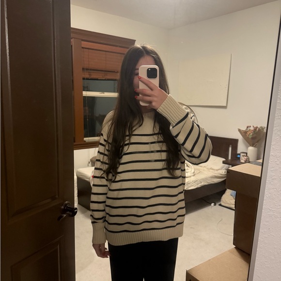 Brandy Melville Cream and Black Striped Sweater - Picture 3 of 4